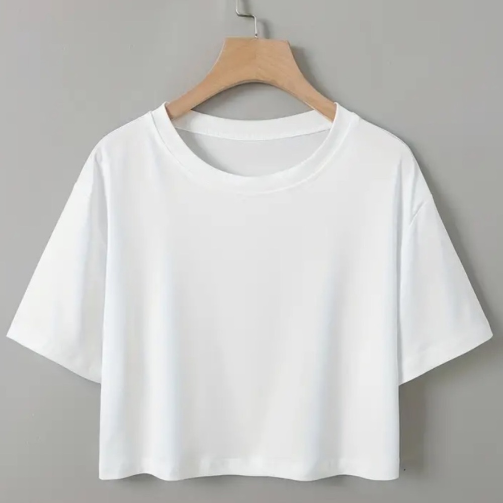Women’s Bright White Crew Neck Crop Top. Size L